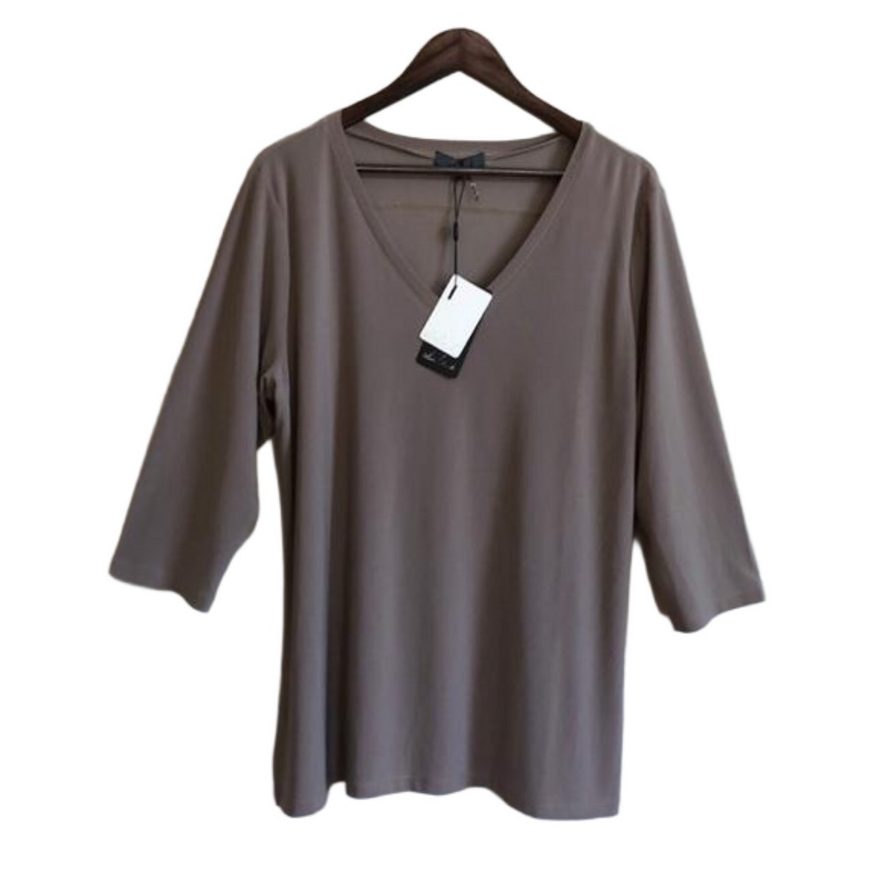 New ALISHA D ADT85 Women's XLarge‎ Taupe 3/4 Sleeve V-neck Tunic Top Minimalist